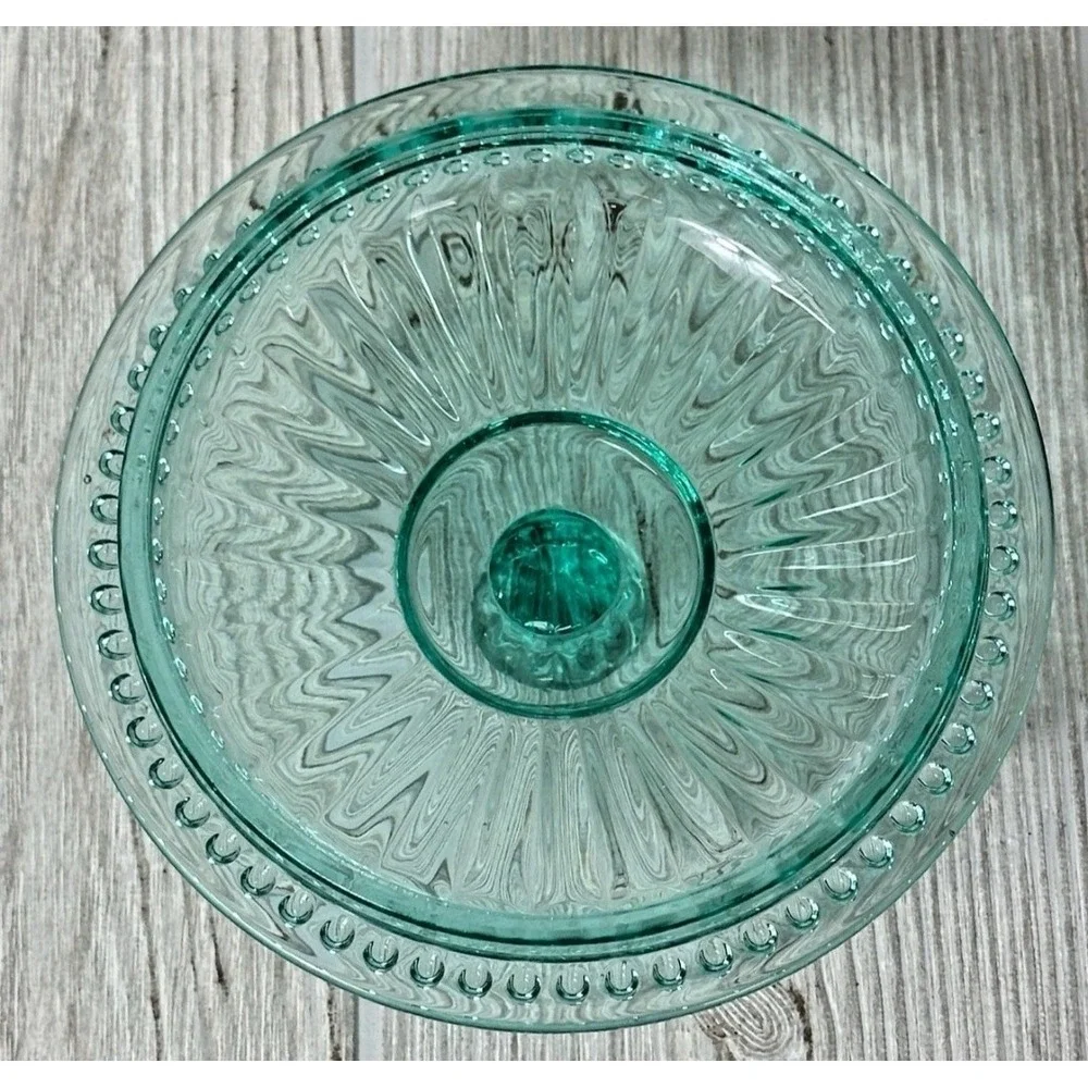 The Pioneer Woman Adeline Turquoise Pressed Glass Lidded Cookie Jar Embossed
